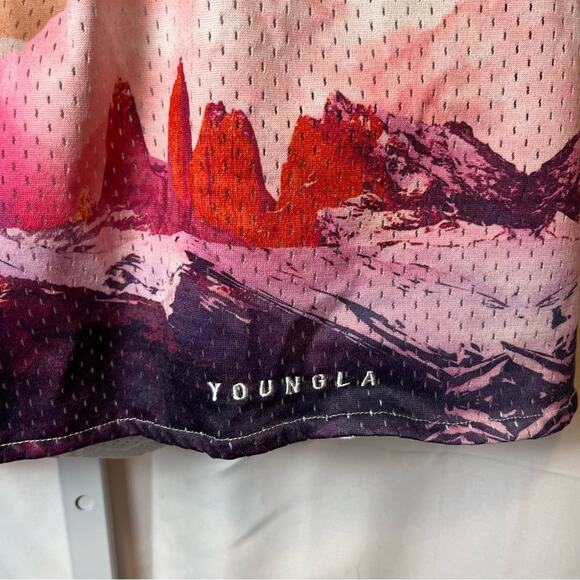 YOUNGLA 141 The Block Party Shorts Sedona Sunrise XXL Heavy Mesh Drawstring Art - Picture 3 of 9